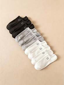 5/10/15 paires de chaussettes de cheville femme colorées avec visage souriant brodé, chaussettes basses invisibles avec talon antidérapant, en coton respirant, élastiques et confortables pour les étudiants, les employés de bureau, toutes saisons - Multicolore - Voir 2