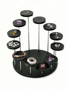 Acrylic Cupcake,Multi-Tiered Ring Display/Cupcake Display Piece, Cake And Dessert Display Piece/Party Decoration Essential, Multi-Tiered Round Dessert Cake Piece, Suitable For Rings, Earrings, Miniature Statues, Black And Clear Wedding Accessories - Multicolor - View 3