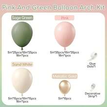 This 135-Piece Pink And Green Balloon Arch Set Includes Metallic Gold, Sand, White, Sage Green, And Pink Balloons, Perfect For Bohemian "Baby In Bloom" Themed Parties, Babyshowers, Bridal Showers, Gender Reveal Parties, And Birthday Party Decorations. - View 6