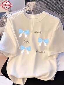 Modern Summer Cotton T-Shirt, Loose Fit, Round Neck, Versatile, Comfortable, Casual, For Women, Youthful, , Short Length For Daily Wear, Elegant Party Outfit/T-Shirt For Elegant Ladies/Blouses Suitable For Curvy Women/Prom Skirts/Casual Wear - 白色 - 查看 1