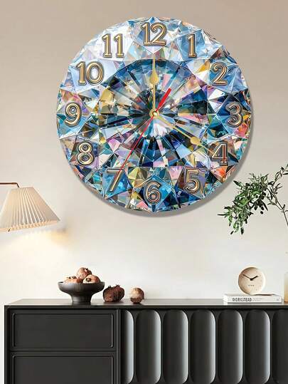 2D Flat 1pc Colorful Diamond Shaped Wooden Wall Clock - Suitable For Bedroom, Living Room, Office, Kitchen And Bathroom Decor - 12/14 Inches (Batteries Not Included), 2D Flat