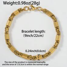 Pulsera de acero inoxidable de 22cm con textura chapada en oro de 18K estilo retro clásico, unisex, adecuada para uso diario y fiestas, joyería cool de hip-hop y punk - Dorado - Ver 10