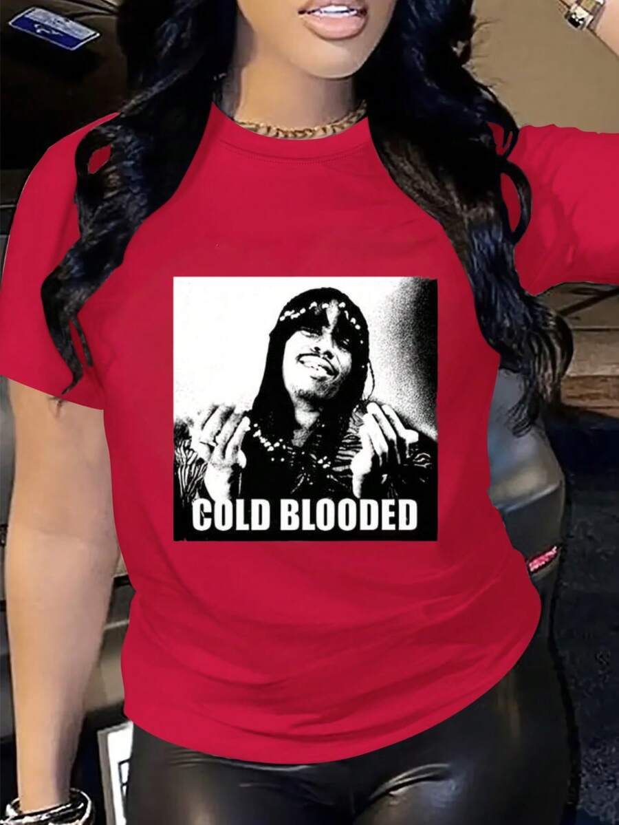 Cold Portrait Print Digital Print Short Sleeve Unisex Pure Cotton Loose And Comfortable - 紅色 - 查看 1