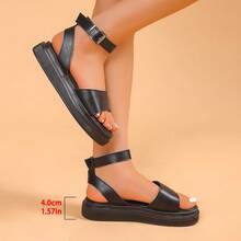 Sandal đế dày màu đen, hở mũi, kiểu dáng casual một quai, thích hợp cho nữ mùa hè. - màu đen - Xem 3