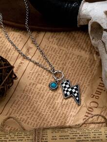 1/6Pcs Western Turquoise Pendant Necklaces Set - Cowboy, Horseshoe & Checked Charm Necklace - Retro Western Jewelry(Unique Western & Turquoise Pendants, Adjustable Chain Styles, Vintage Southwestern Aesthetic) - Multicolor - View 13