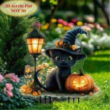 2D Flat Bohemian Style Black Cat And Pumpkin Lantern Acrylic Decor, Suitable For Garden, Lawn, Flower Pot, Multi-Functional Home Party Gift And Holiday Present, Garden Decoration, Seasonal Decoration - B - View 5