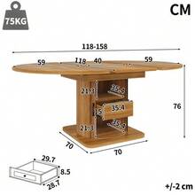 Extendable Dining Table, Kitchen Table, Round Table That Converts To Oval, 118-158 Cm, Seats Up To 6, With Drawers, Black - 黑棕色 - 查看 7