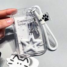 1 Stück Y2K-Stil transparenter Fotokartenhalter mit Sternmuster, niedlicher transparenter PC-Schutz mit Schlüsselband & Cut Out Sternanhänger, süße Kartenhülle mit Schlüsselanhänger für Idol-Fotos, Ausweise, Busfahrkarten, ideal für Teenager & Fans, Schulanfang - Kartenhülle - Übersicht 5