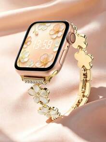Huastonband 女款金色手鍊錶帶，適用於 ，時尚鑲鑽奢華花卉設計金屬不鏽鋼腕帶，相容 38/40/41/42/44/45/46/49mm 系列 Ultra/SE/S11/S10/S9/S8/S7/S6/S5/S4/S3/S2，夏季女款奢華珠寶海灘配件 - 金色 - 查看 9