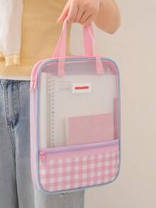 Transparent Mesh Zipper File Folder Bag,Waterproof Student Homework Bag,Subject Organizer Bag,Large Capacity Document Bag,Retro Plaid For Textbooks, Notebooks,For Student,Teacher,Office,Suitable Elementary,Middle,High School Students,Back To School - View 5