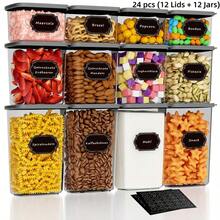 24pcs (12 Lids + 12 Jars) Storage Containers for Flour, Rice, Sugar, Cereal, Grains and Spaghetti, Suitable for Kitchen, Practical Storage Containers for All Types of Food. Kitchen Organizers and Storage, Kitchen Accessories and Food Storage. - Übersicht 1