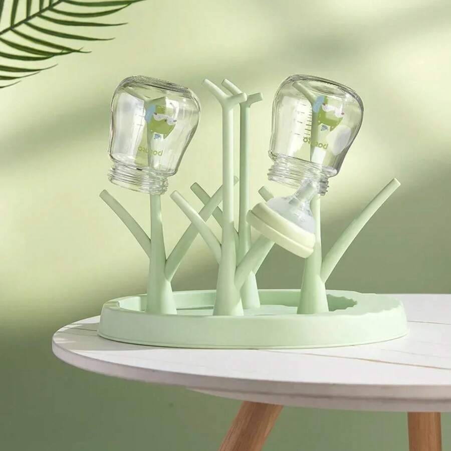 Baby Bottle Drying Rack, Detachable And Washable Drying Rack, Tree-Shaped Baby Bottle Storage Rack, Two-In-One Rack For Drainage And Storage, Baby Bottle Holder For Baby Products. - Hijau - View 1