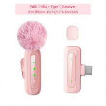 HITOZON Professional Wireless Lavalier Microphone For Smartphones, Plug And Play Wireless Microphone, Lavalier Microphone For Video Recording, Teaching, Interview, Podcast, Omnidirectional Wireless Condenser Recording Microphone For Vlog - Pink - View 12