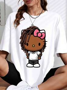 Camiseta de moda con un lindo personaje de dibujos animados de  con rastas, perfecta para mujeres y.Esta camiseta unisex es ideal para uso casual y es un excelente regalo para los entusiastas de . - Blanco - Ver 7