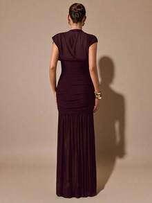 xheSHEIN  Vestido negro envolvente de gasa elegante con pliegues, adecuado para citas románticas, fiestas, eventos formales, vestidos de dama de honor, vestido de verano para mujer, vestido para té, Año Nuevo, Día de San Valentín, vestido mini de cumpleañosxhe - Granada - Ver 2
