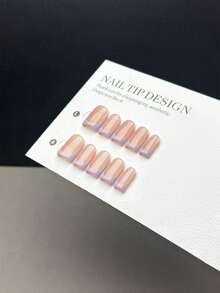 10pcs Handmade Press-On Nail Tips, Short Square Artificial Nails, Minimalist Classic Style, Smooth & Glossy. These Nail Tips Feature A Nude Base With Hand-Painted Violet French Tips, Suitable For Daily Wear By Women And Girls. Comes With A Manicure Tool Set. - Multicolor - View 5