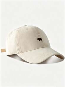 1 pieza Gorra de béisbol ajustable con bordado de oso polar, diseño minimalista, adecuada para primavera/otoño, viajes, playa, vacaciones, hombres, estilo Y2K - Beis - Ver 3