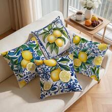4pcs Mediterranean Style Lemon Pattern Pillow Covers, Single-Sided Printed Cushion Covers, Suitable For Living Room, Bedroom, Home Decor, All Seasons - Multicolor - View 8