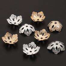 100pcs/Pack 5-Petal Flower Beads Spacers, 13.5mm Iron Hollow Flower Spacer Beads For Jewelry Making, DIY Vintage Elegant - Flower Beaded Hat - View 7