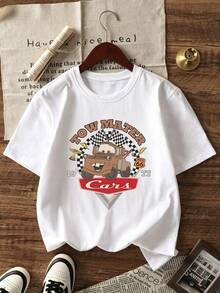 Disney Official Licensed Cars Tow Mater Kids Cotton T-Shirt 4-12Y Boys Girls, Ultra Comfort Super Soft Relaxed Fit Stylish Tee, Double Sided Print With Tow Mater & Checkered Flag Pattern, Casual Daily Wear, Perfect For Birthday/Party/Commute, High-Profile, Daily Versatile, High-Rate Turnout, Great Gift, New Arrival, Express Delivery - 白色 - 查看 4