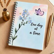 1pc A5 Notebook, Watercolor Forget-Me-Not & Purple Butterfly Healing Slogan Cover, Spiral Bound Journal, Suitable For Back To School, Daily Notes, Mood Writing - A5 - View 6