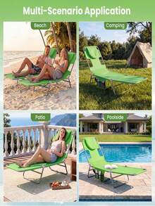 5 Position Adjustable Sun Tanning Chair, Foldable Camping Lounge Chair With Face Hole & Armrests, Heavy-Duty Steel Frame Breathable Pool Recliner For Outdoor, Max Load 5500lbs,Camping Essential - Multicolor - View 12
