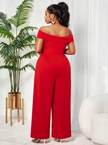 BIUBIU Plus Size Red Sleeveless Jumpsuit,Off Shoulder Long Knitted Fabric Jumpsuit With Stylish Twist Detail,Medium Stretch For A Flattering Bodycon Fit - Bright Red - View 2