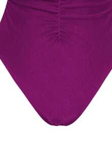 Swim Set de 2 piezas: Traje de baño de una pieza con escote en V, drapeado y tirantes finos + Vestido de playa con abertura delantera retorcida - Morado - Ver 4