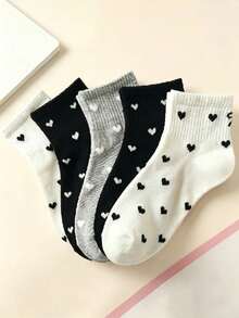 1/6 pares de calcetines cortos de mujer con lazo en forma de corazón de unicolor, calcetines de corte bajo transpirables y casuales, adecuados para uso diario, todas las estaciones - Multicolor - Ver 3