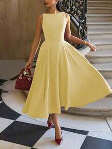 YKhahaElegante vestido maxi romántico francés con espalda descubierta, cintura ceñida y diseño calado, encantador y sexy, adecuado para Navidad, fiestas de vacaciones, citas en verano de color negroYKhaha - Amarillo - Ver 9