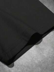 Manfinity Love Manifesto Letter Print Summer Short Sleeve T-Shirt For Men, 100% Pure Cotton, 200 Gram Weight, Outdoor Sweatshirt For Men, Black, Shoulder, Oversized, Loose Fit, Lightweight And Breathable, Beach, Holiday, Relaxed, Leisure, Couple Clothing For Men And Women - 黑色 - 查看 6