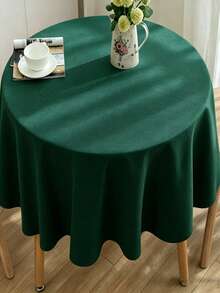 1pc Round Polyester Tablecloth For Dining Table, Coffee Table, Tabletop Decoration, Suitable For Wedding Banquet, Birthday Party, Home Decor, Outdoor - Dark Green - View 1