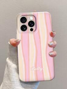 1 DIY Customized Striped Signature Phone Case, Glossy Hard Film Phone Case, Customizable Gift For Family/Friends/Couples/Pets' Signature Text, Compatible With IPhone 11/12/13/14/15/16/17 Pro Max, Compatible With Samsung Phone Cases S26 Ultra/S25/S24/S23/S22/A55/A54/A53 And Other Android Phone Models, Gift/Cheap/Spring Phone Case - Multicolor - View 5