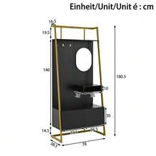 Modern Minimalist Compact Wardrobe, Open Multifunctional Storage Cabinet With Mirror, Metal Hooks, Coat Rack With Shoe Bench, Wardrobe, Shoe Storage, Clothes Rack - Black - View 2
