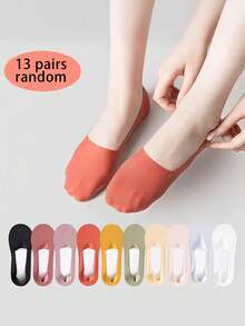 6/7/13 Pairs Random Women's Boat Socks, Thin Low-Cut Invisible Socks, Non-Slip Lining Suitable For Flats And High Heels - Multicolor - View 13