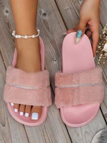 Women's Versatile Casual Lightweight Comfortable Soft-Sole Indoor/Outdoor Warm Open-Toe Slippers - Pink - View 2
