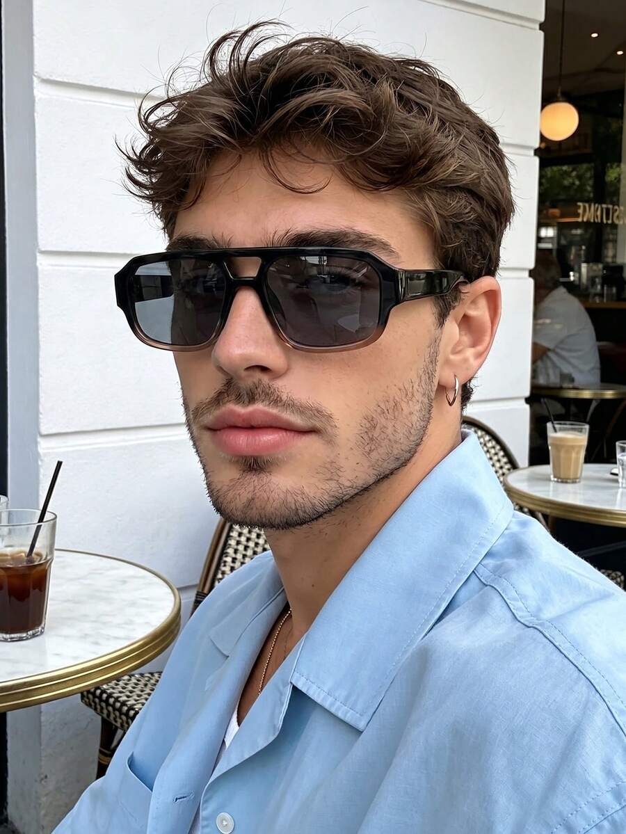 Color Changing Sunglasses, Transparent Lens Turning To Light Gray, Retro Aviator Plastic Fashion Glasses, Classic Design For Outdoor Travel Beach Vacation Casual Wear, Summer UV Protection Sunglasses For Driving, Computer/Gaming/TV/Phone Use, Unisex Eyeglasses Frame, Anti-Blue Light Glasses - Multicolor - View 1