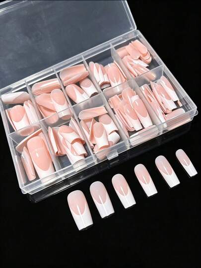 120pcs Rectangular Minimalist French Style False Nails, Upgrade Your Style, Suitable For Women And Girls DIY