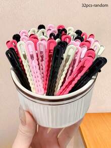 8/16/32pcs/Set Jepit Rambut Bergelombang Tanpa Sambungan Warna Hitam, Putih, Merah Muda, dan Merah Muda Pucat, Warna Klasik Serbaguna, Cocok untuk Gaya Manis, Elegan, dan Kasual, Sesuai untuk Perjalanan Sehari-hari, Sekolah, Liburan, Wisuda, dan Lainnya, Warna Acak, Jepit Rambut, Jepit Cakar - MultiWarna - View 12