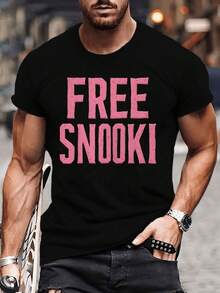 Men's Plus Size T-Shirt With 's Face And Name - Casual Summer Crew Neck Crinkle Texture Pink T-Shirt, Machine Washable For Men - Iconic Celebrity For Parties And Casual Wear, PLUS SIZE - 黑色 - View 1