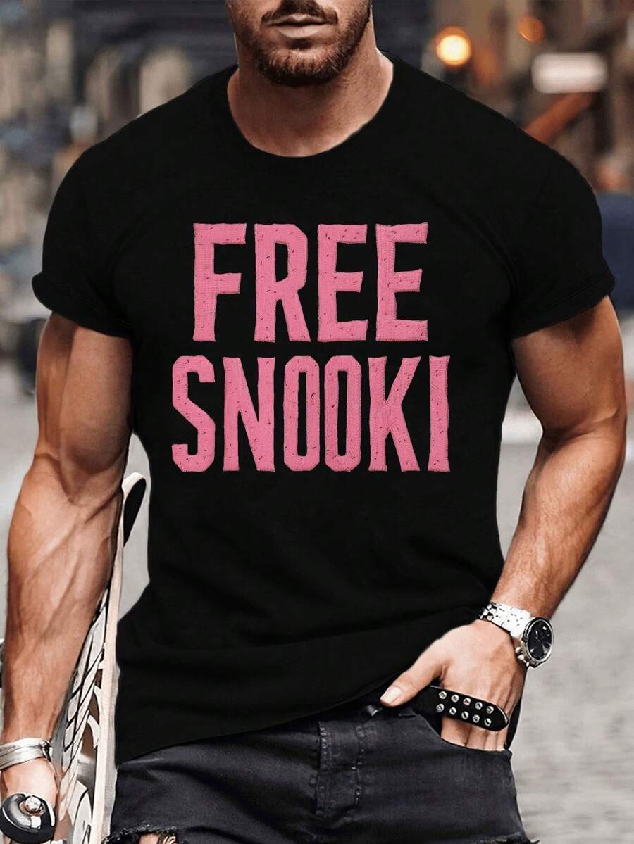 Men's Plus Size T-Shirt With 's Face And Name - Casual Summer Crew Neck Crinkle Texture Pink T-Shirt, Machine Washable For Men - Iconic Celebrity For Parties And Casual Wear, PLUS SIZE - 黑色 - View 1