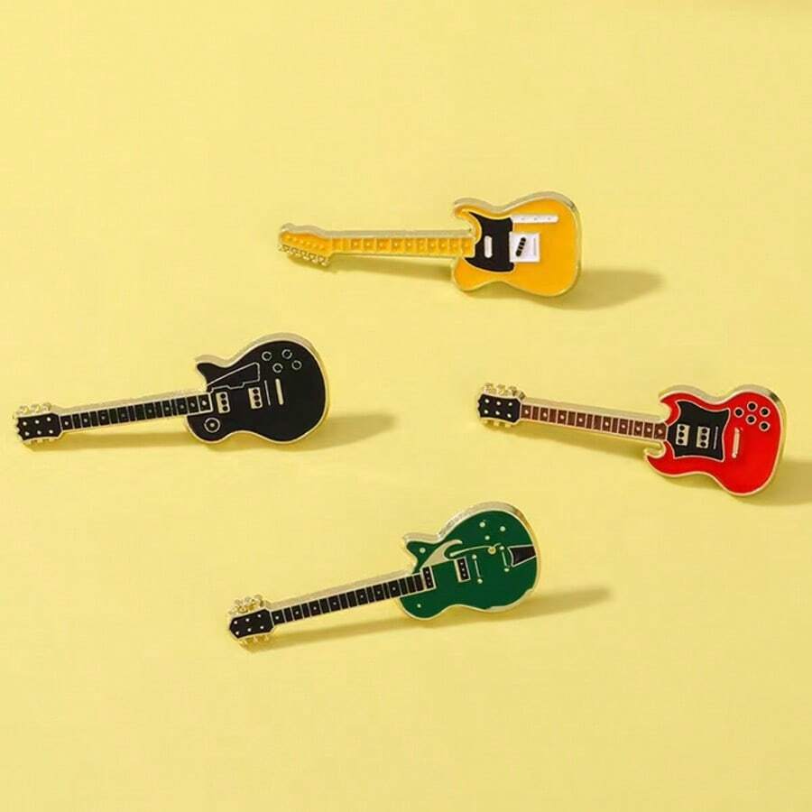 ZAKOL Vintage Metal Enamel Electric Guitar Brooch Unisex, Music Instrument Lapel Pin Badge Fashion Jewelry Gift - Multicolor - View 1