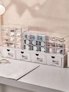 1pc Transparent Multi-Grid Contact Lens Storage Box, Acrylic Material, 6/9/12 Grid Design, Drawer-Style Jewelry Storage Box, Dust-Proof Desktop Organizer For Earrings, Rings, Necklaces And Other Small Accessories - Clear - View 2