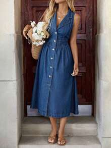 Mature Denim Vestido vaquero estilo casual sin mangas hasta la rodilla, vestido azul para mujer para la Pascua, conjunto de verano, vestido para graduación, vestido de invitada de boda, vestido bohemio para la Pascua, vestido de graduación para mujer, ropa de verano para mujer, vestido informal/formal, vestido bohemio de vacaciones, atuendo de concierto para mujer, ropa de mujer bohemia, atuendo de festival, atuendo de concierto country, atuendo modesto para maestra, mono para mujer, conjunto de primavera para mujer - Azul lavado oscuro - Ver 9