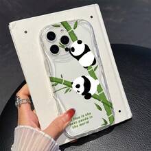 1 chiếc ốp lưng điện thoại thời trang bằng chất liệu TPU, họa tiết gấu trúc và tre, trong suốt, màu kem, chống rơi toàn thân, tương thích với iPhone, Honor, v.v. - Trong sáng - Xem 7