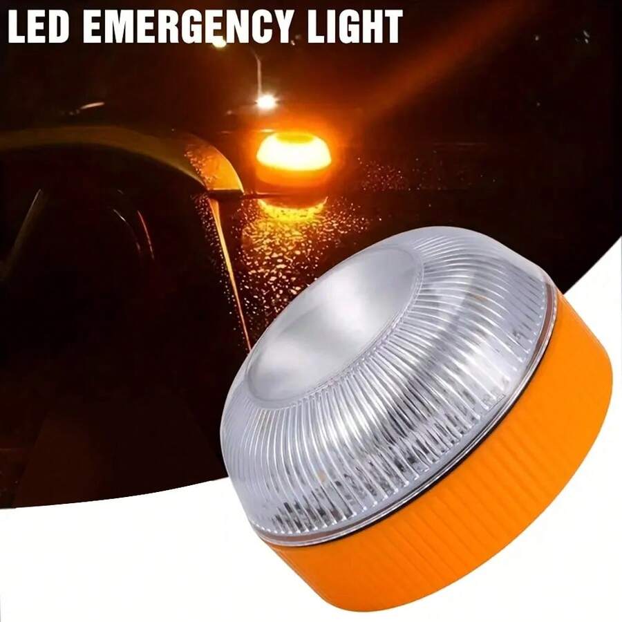 LED 磁吸式汽車警示燈，閃爍手電筒，白色與黃色閃爍模式，電池供電，適用於汽車路邊露營戶外使用，需 3xAAA 電池（不含），送給男女的禮物，夏季必備