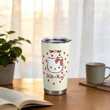 Miniso Sanrio Hello Kitty Polka Dot 600ml Isolierbecher, Edelstahl Vakuumisolierter Autobecher mit Deckel, wiederverwendbarer Reisebecher für heiße & kalte Getränke - Verschiedenfarbig - Übersicht 6