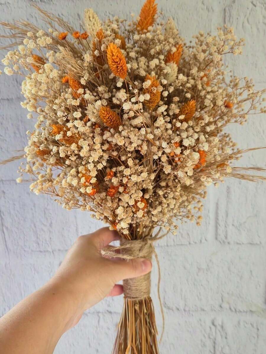 1束混合仿真花,包含满天星、石竹、兔尾草、宝石草,适合插花、婚礼、新娘捧花、家居/办公室装饰、派对等场合。 - 黃橙色 - 查看 1