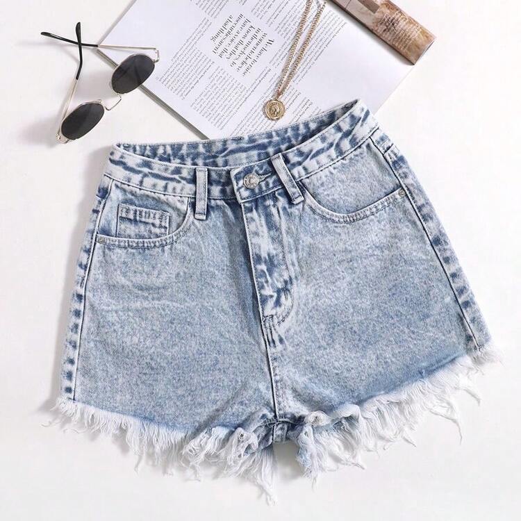 YijiaNvz  Pantalones cortos vaqueros casuales, estilo minimalista para uso diario - Lavado ligero - Añade 2