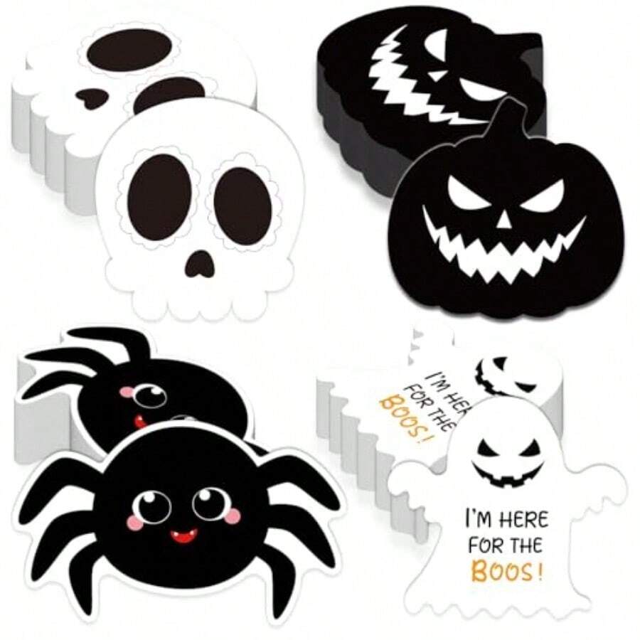 D120pcs Halloween Napkins Ghost Skull Party Plies Disposable Pumpkin Spider Paper Napkins Table Decorations For Luncheon Dinner Beverage Halloween Birthday PartyN - 主要為黑白照片 - 查看 1